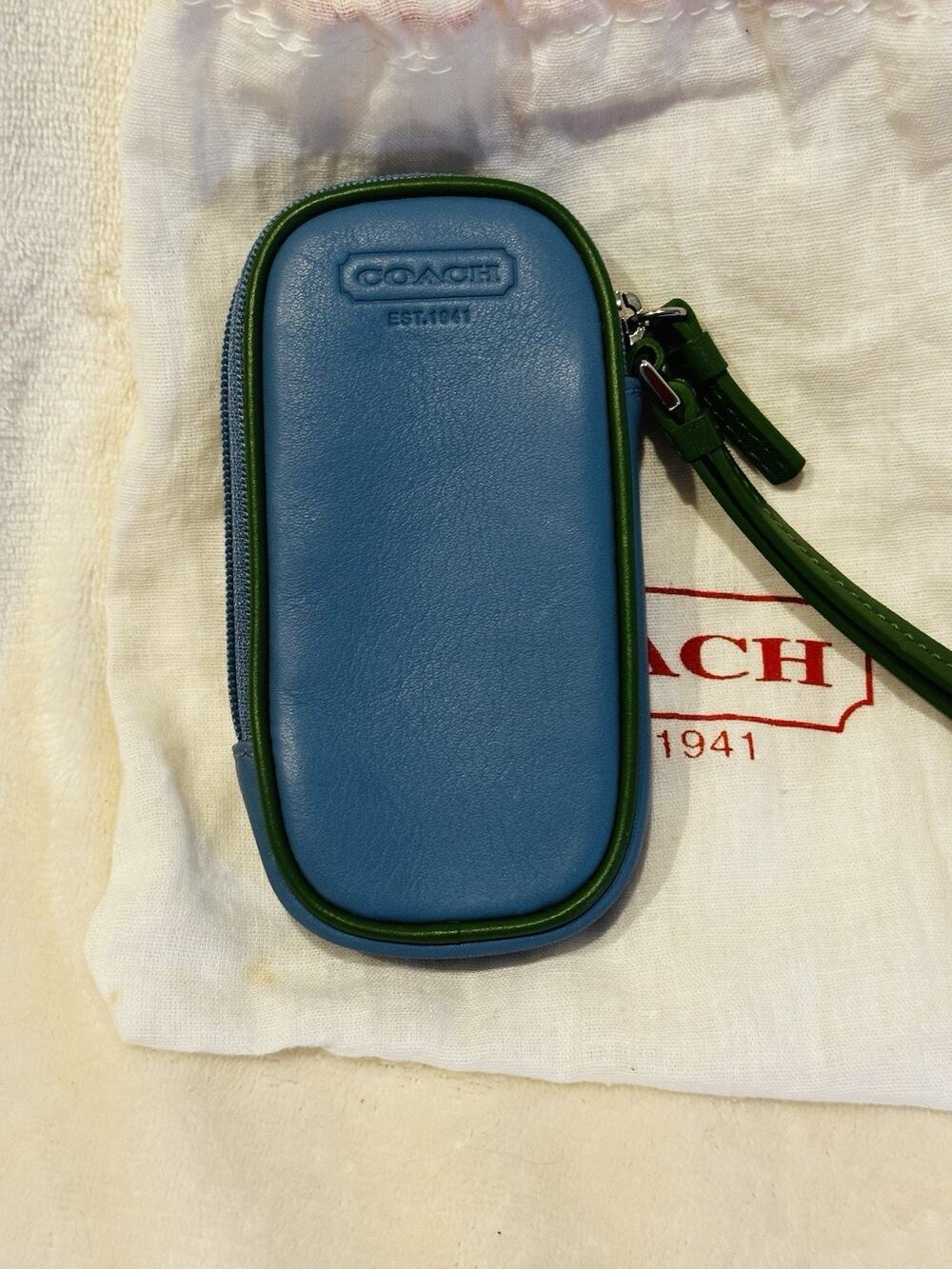 Vintage Coach Leather Blue Green Retro Cell Phone Small Accessories Wristlet Y2K